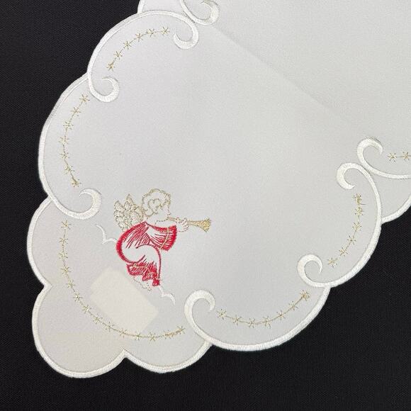 German Embroidered Christmas Angel Table Runner Mat 9x18 Metallic Gold Thread - Picture 1 of 4